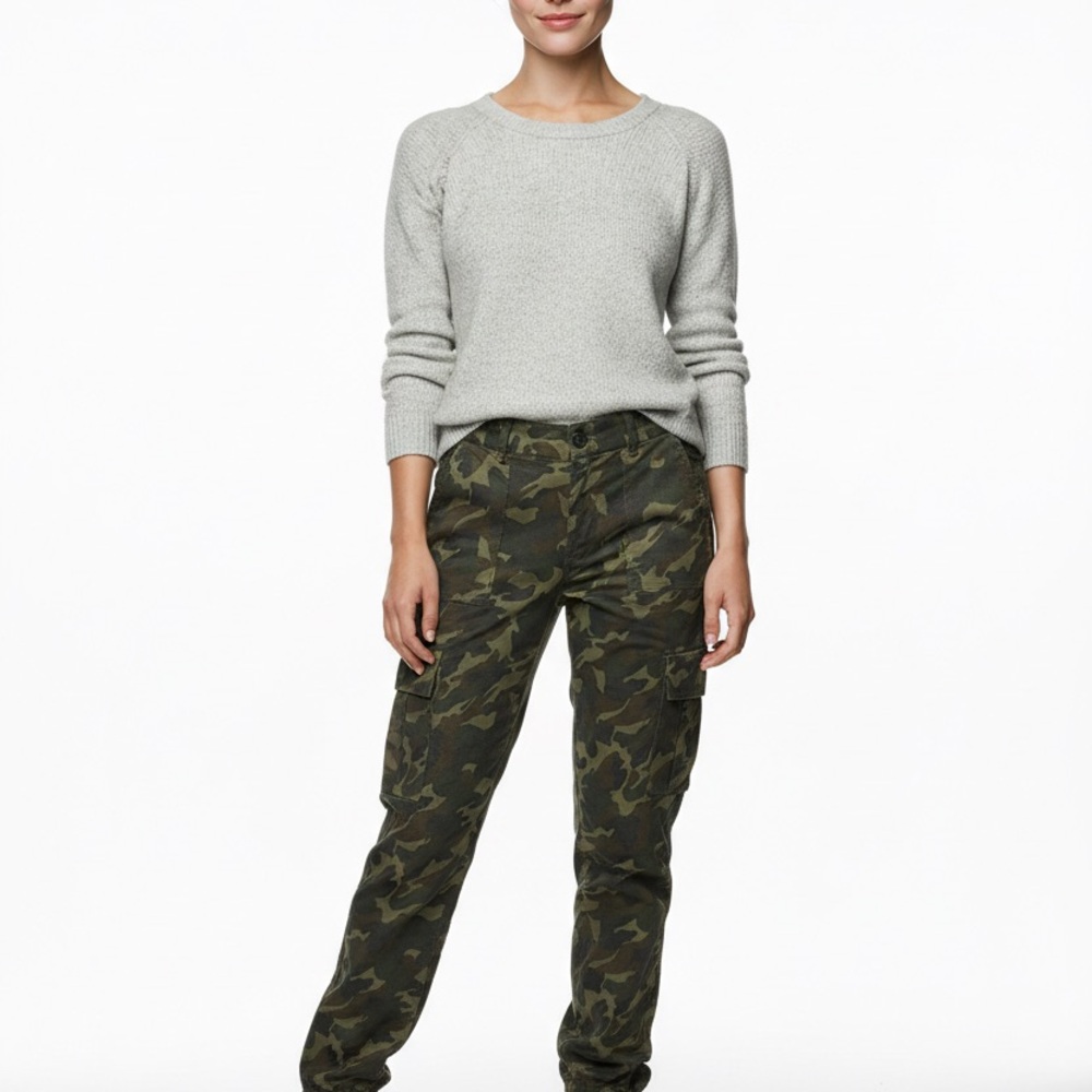 Lolocci Camo Cargo Jogger Elastic Back Drawstring Ankle Women's S Green Pants